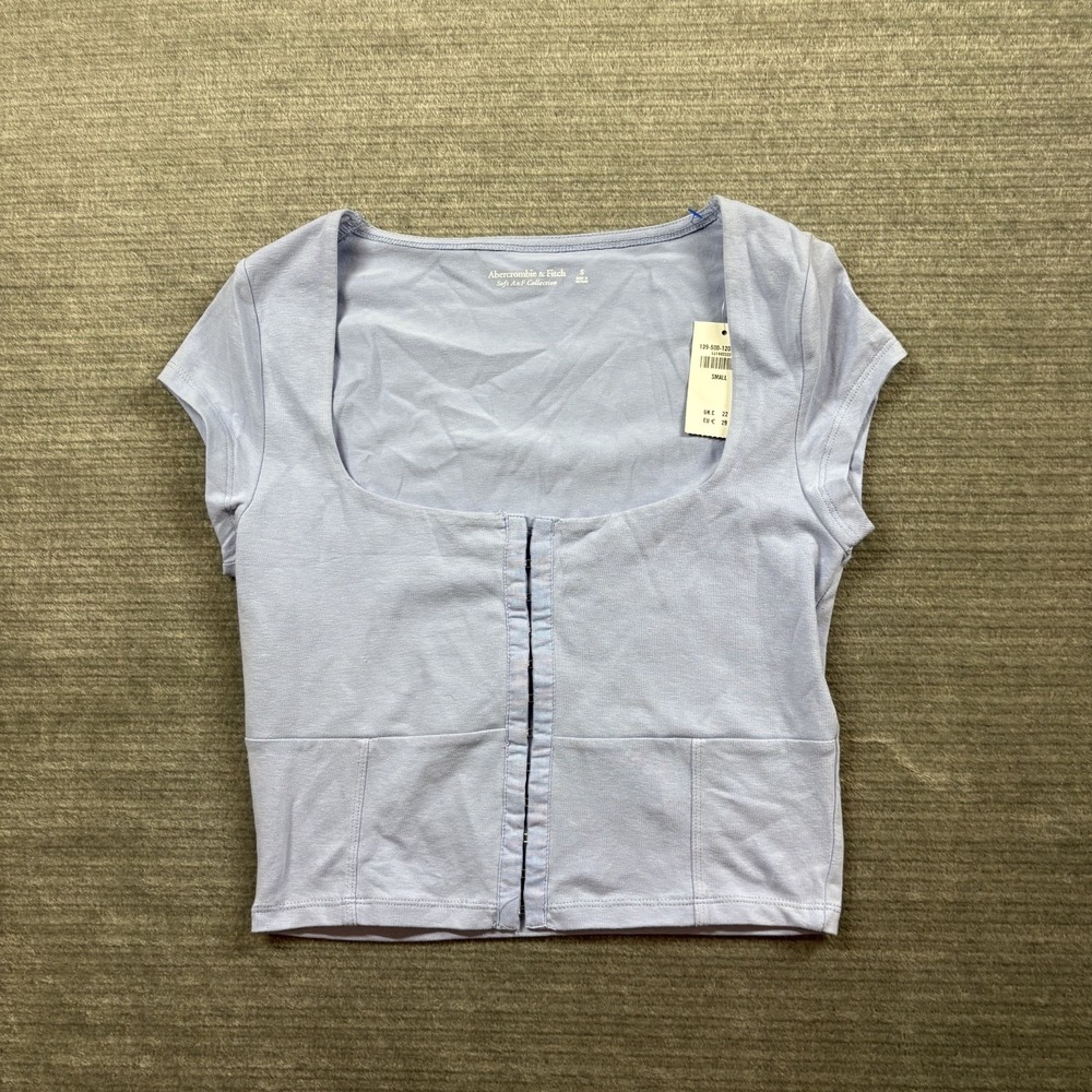 Abercrombie & Fitch Cropped Top Women S Light Blue Corset Scoop Neck Basics